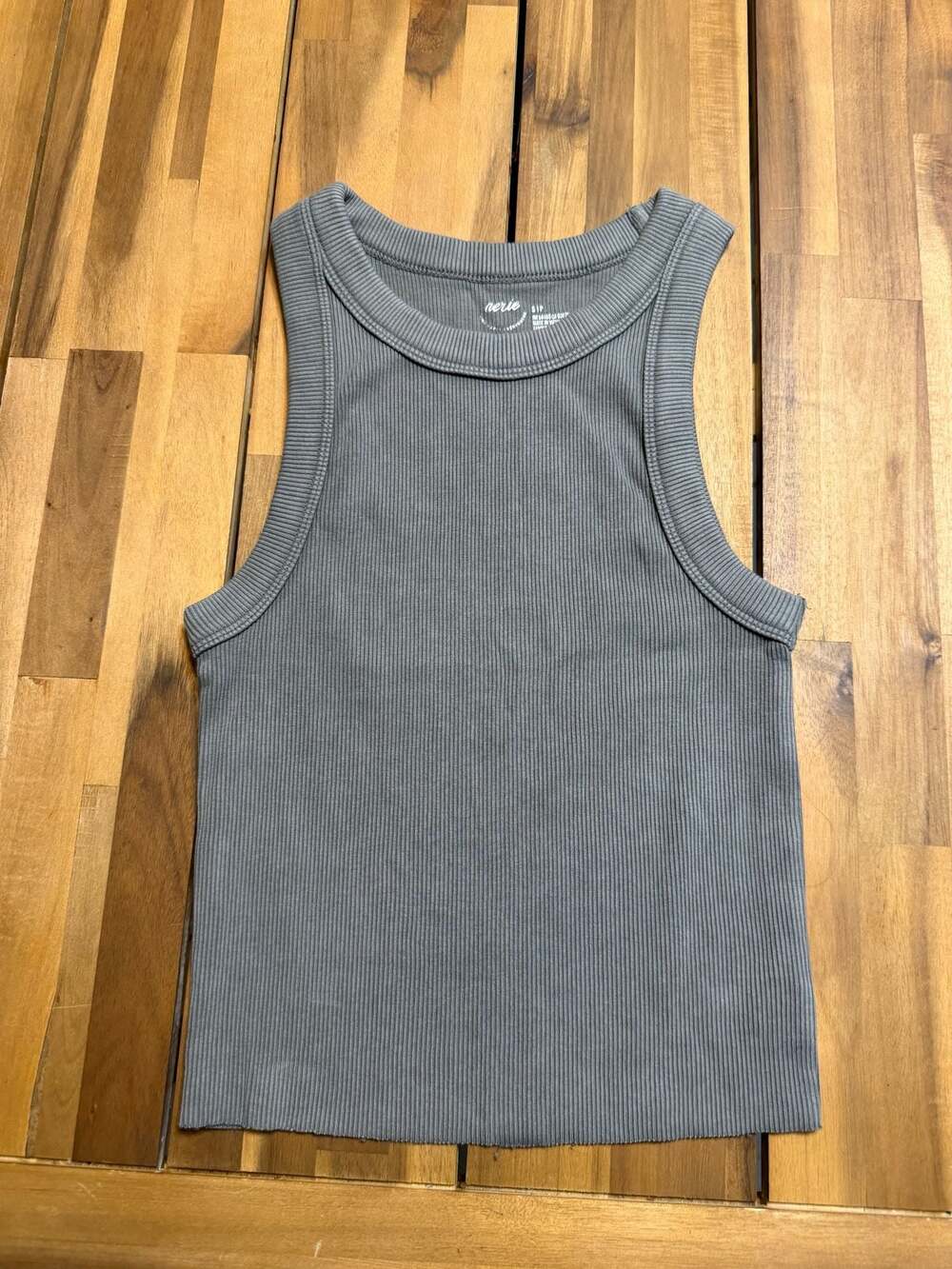 Aerie Women's Ribbed Crew Neck Tank Top Gray